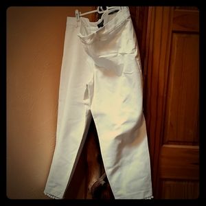 White Polished Cotton Pom Pom Ankle Pants 20w